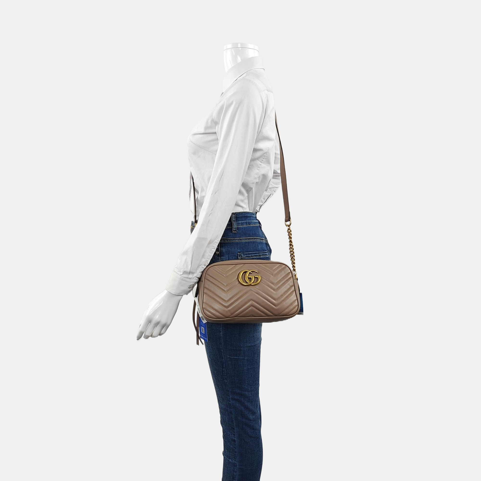 Authenticated pre-owned  GG Marmont Small Quilted Calfskin Beige - Shoulder Bag at Looply