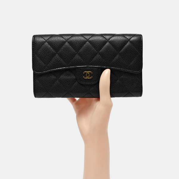 Quilted Grained Calfskin Wallet Black
