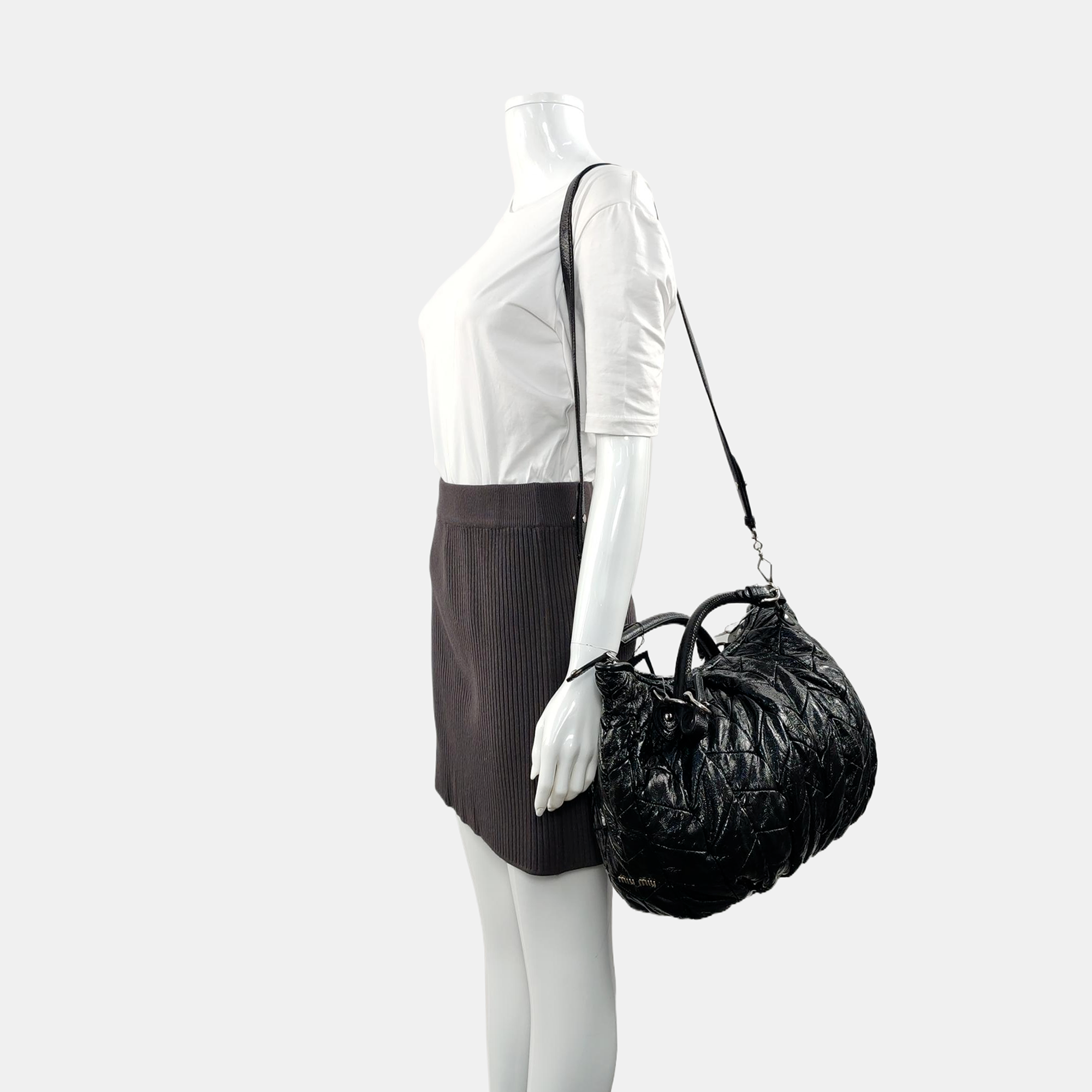 Quilted Patent Leather Tote Bag Black