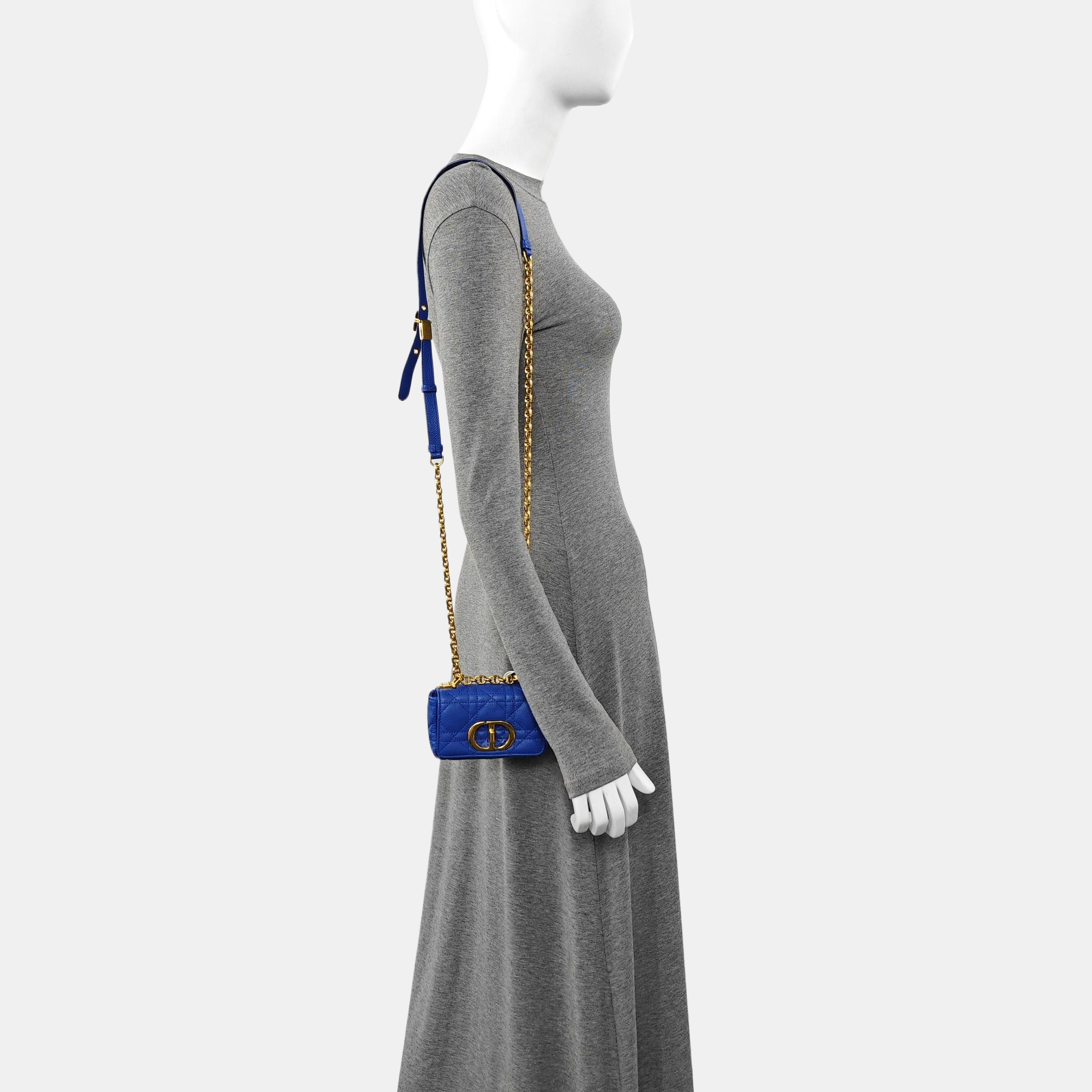 Authenticated pre-owned  Dior Caro Super Mini Quilted Calfskin Blue - Shoulder Bag at Looply