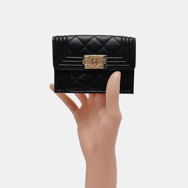 Authenticated pre-owned  BOY CHANEL Quilted Lambskin Black Wallet - Wallet at Looply
