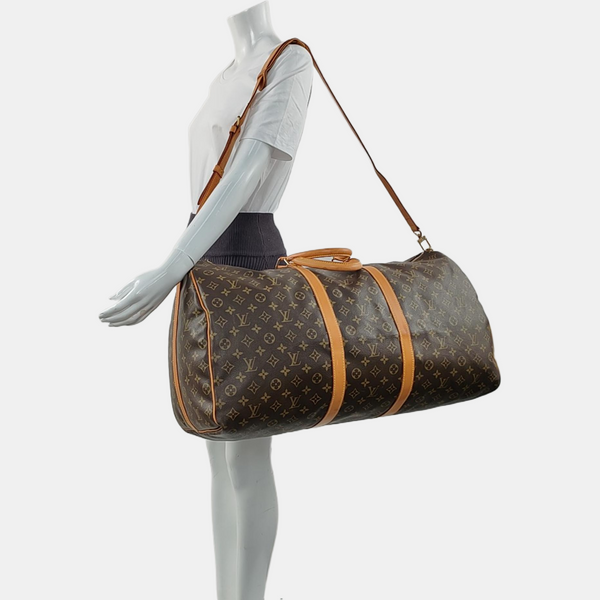 KEEPALL 60 Monogram Coated Canvas Brown