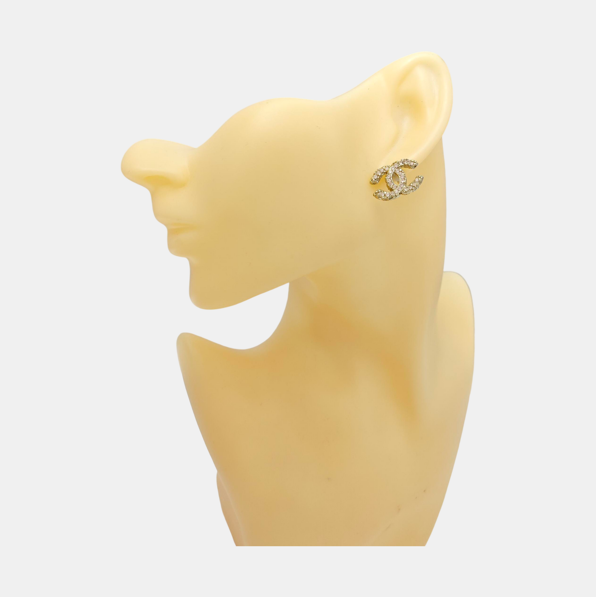 CC Logo Metal Gold Stud Earrings
