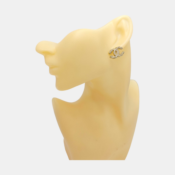 CC Logo Metal Gold Stud Earrings