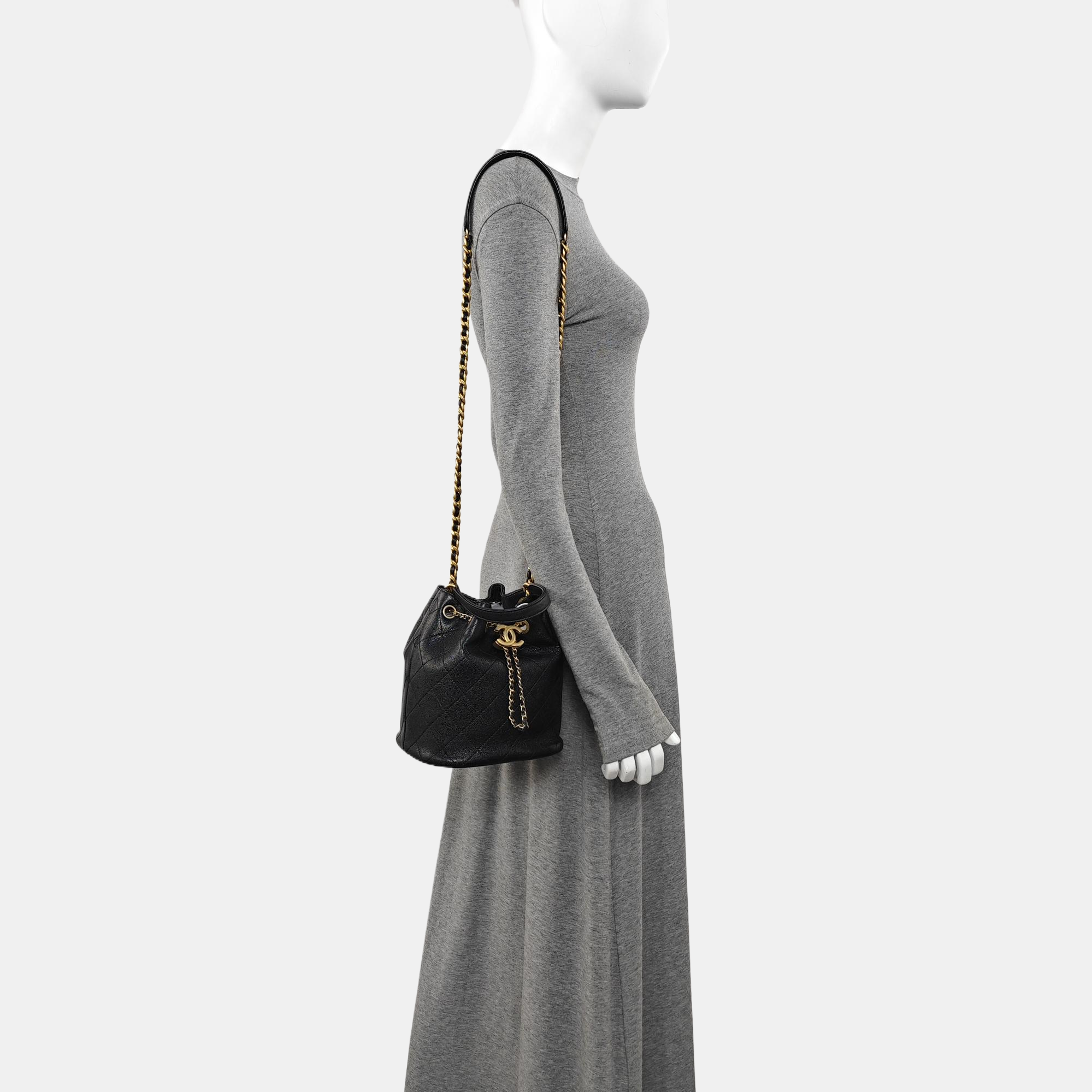 DRAWSTRING Quilted Calfskin Black