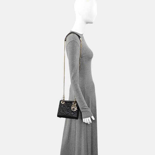 Lady Dior Mini Cannage Lambskin Black