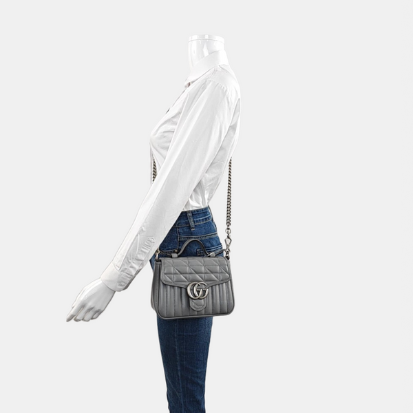 GG Marmont Mini Quilted Calfskin Gray