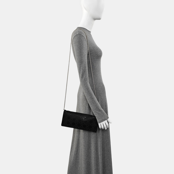 Cannage Silk Satin Shoulder Bag Black