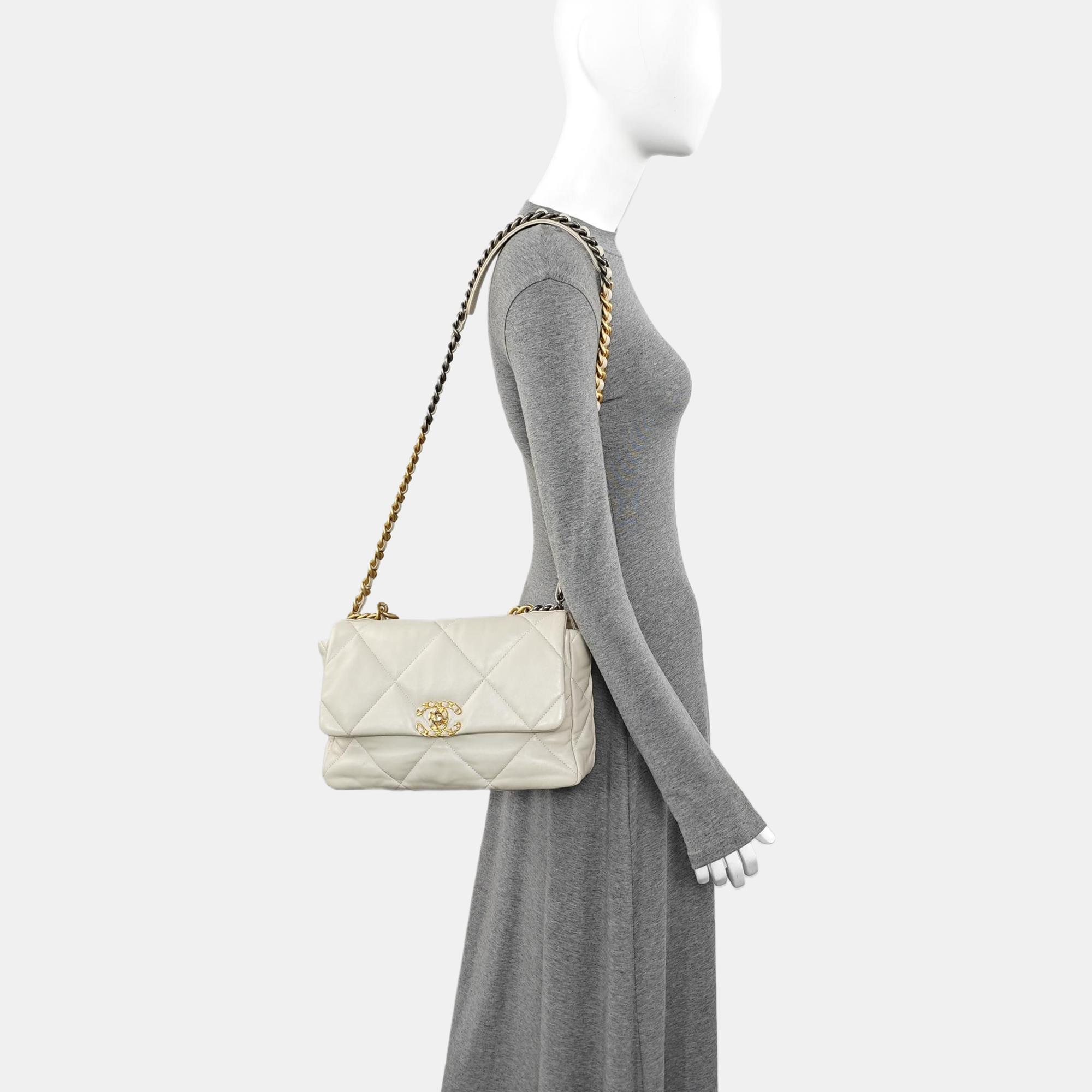 CHANEL 19 Large Quilted Lambskin Beige