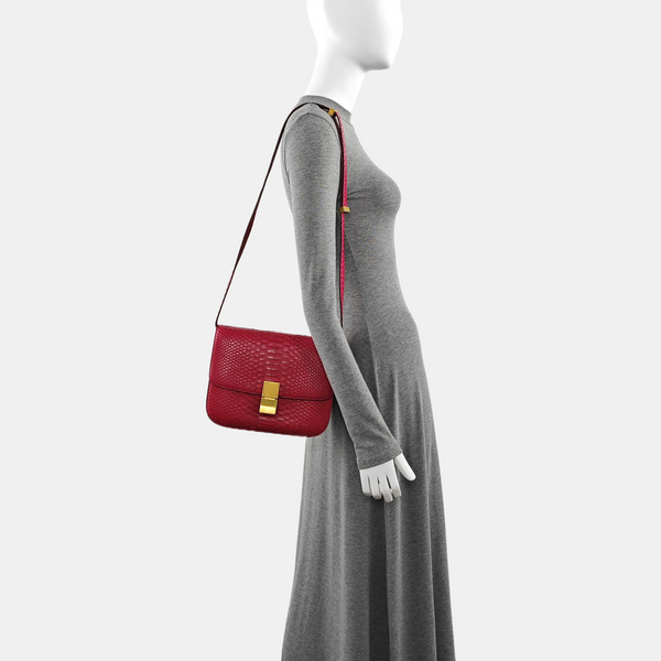 Authenticated pre-owned  CLASSIC BOX Medium Python Red - Shoulder Bag at Looply