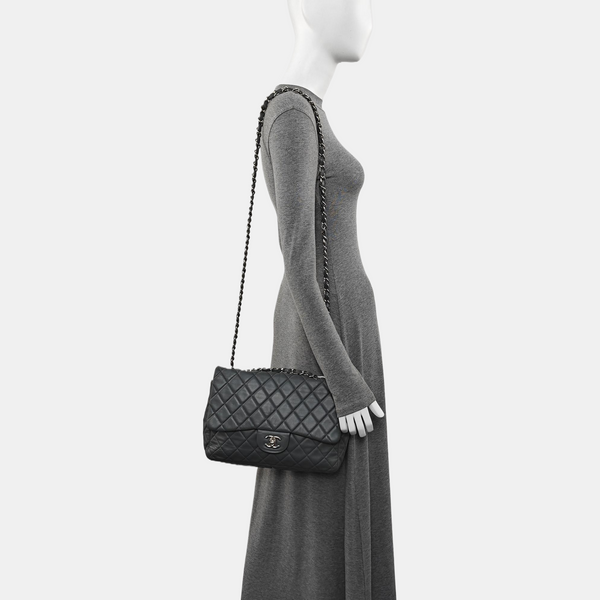 Large Quilted Calfskin Gray