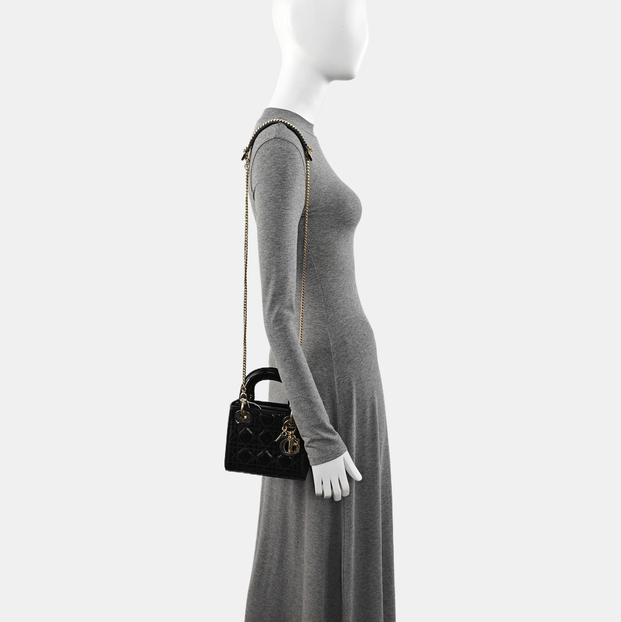 Lady Dior Mini Cannage Patent Leather Black