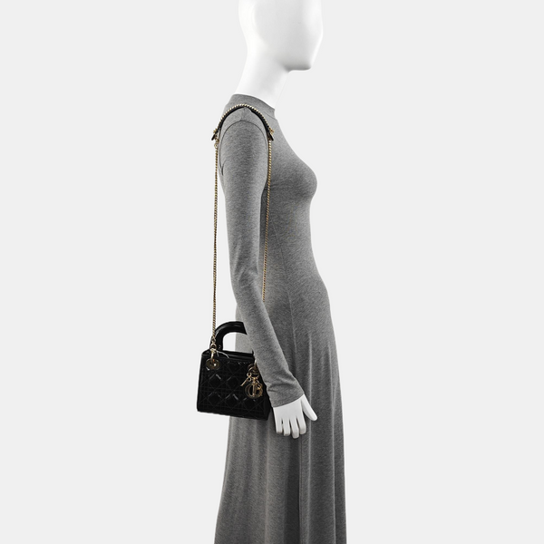 Lady Dior Mini Cannage Patent Leather Black