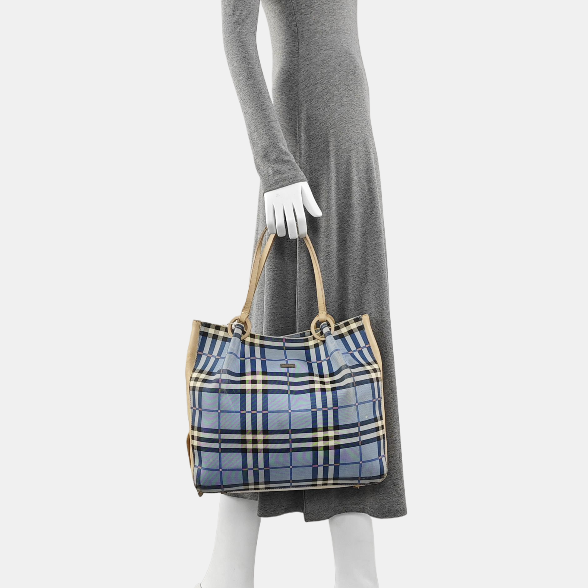 Coated Canvas Top Handle Bag Blue