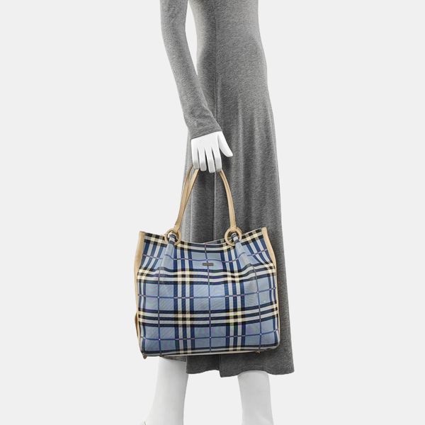 Coated Canvas Top Handle Bag Blue