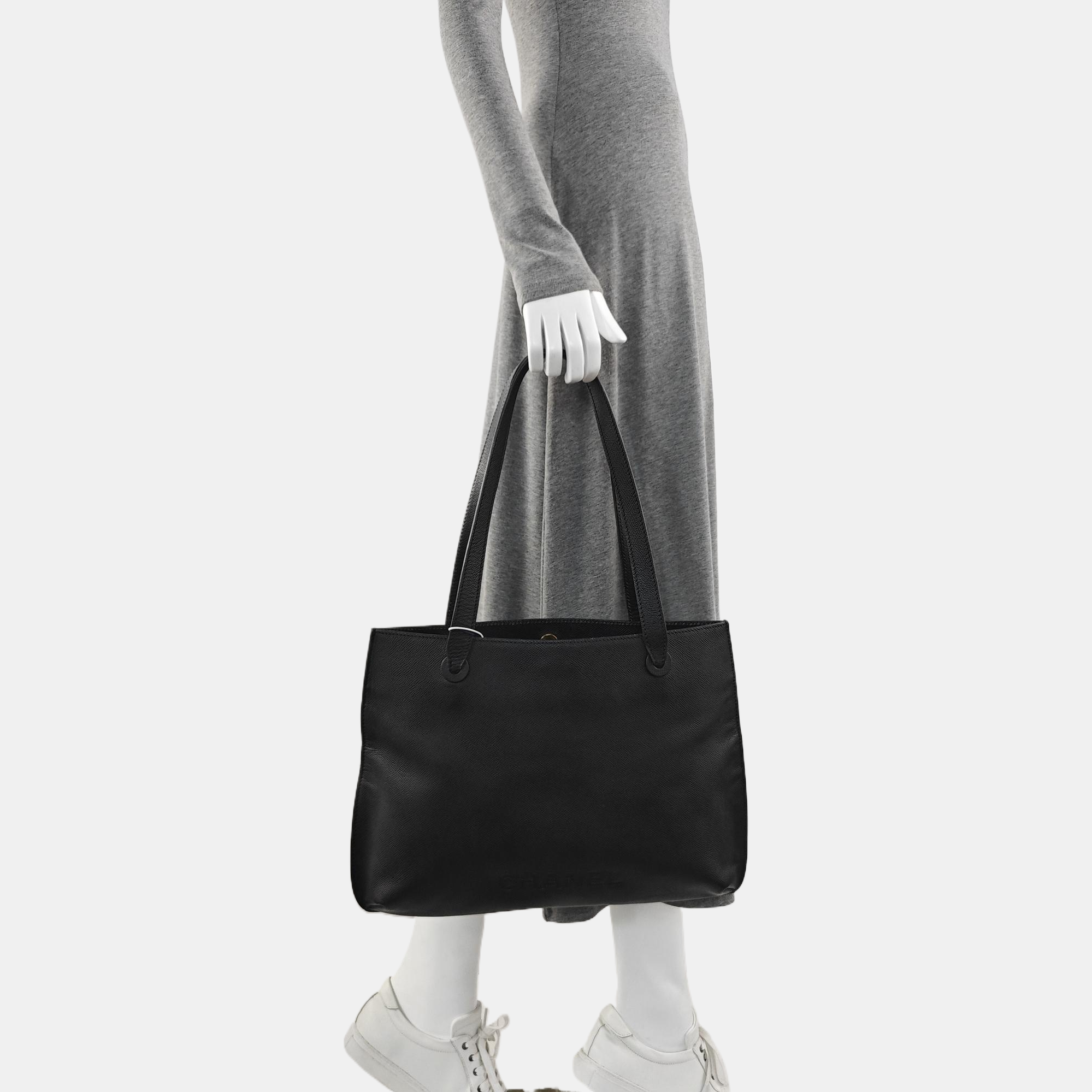 Grained Calfskin Tote Bag Black