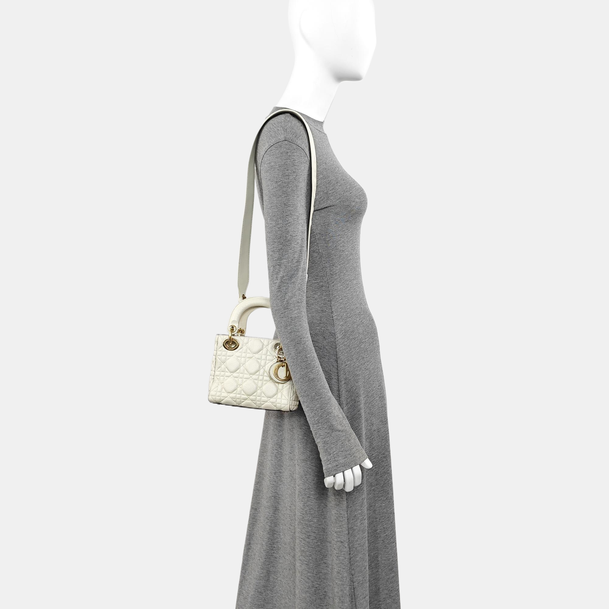 Lady Dior Mini Cannage Calfskin White