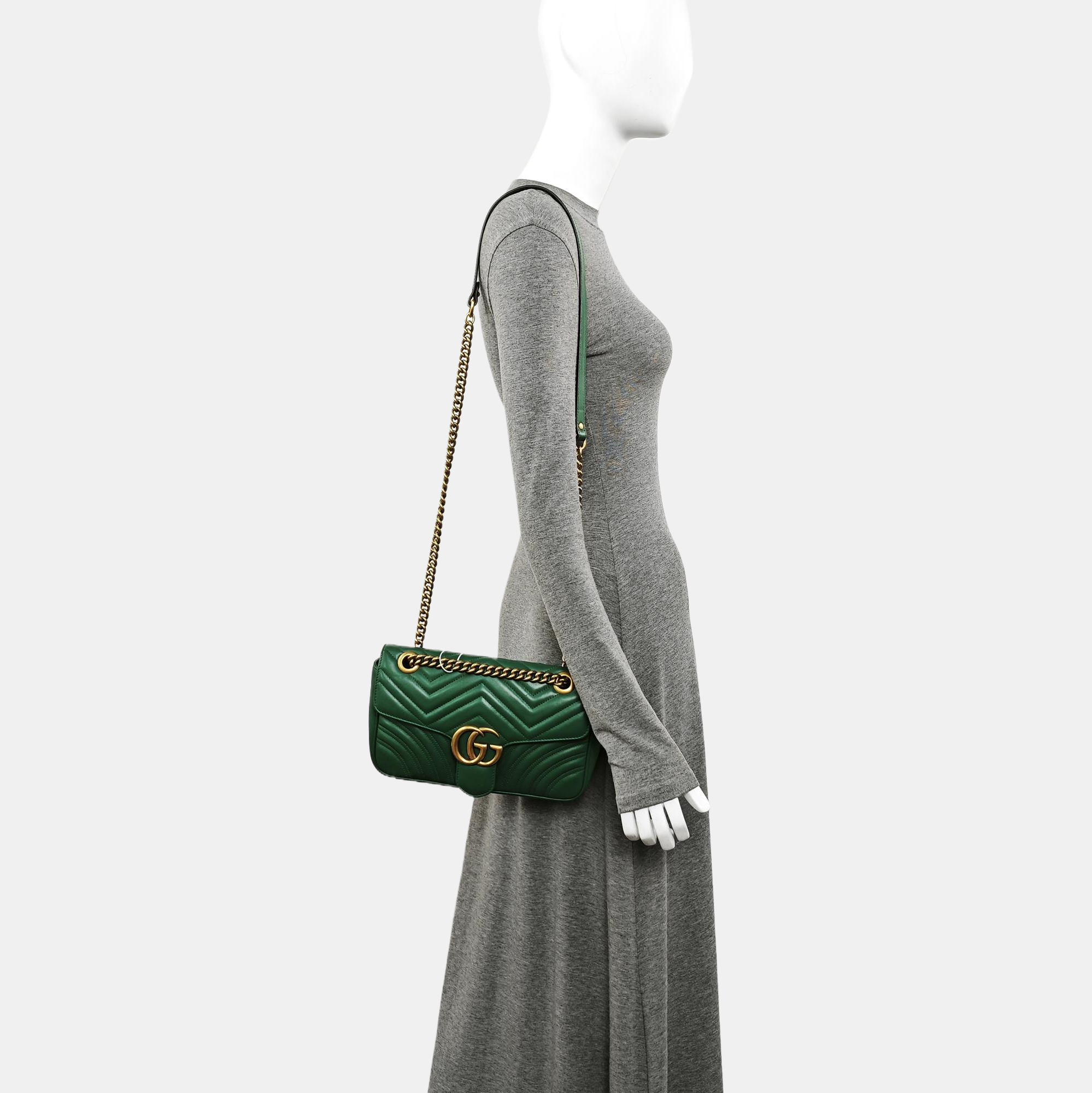 GG Marmont Medium Quilted Calfskin Green