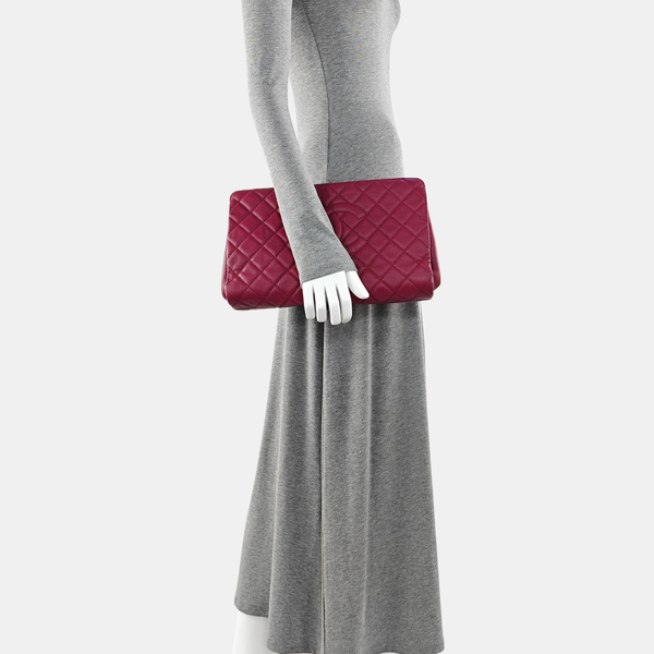 Quilted Leather Clutch Red