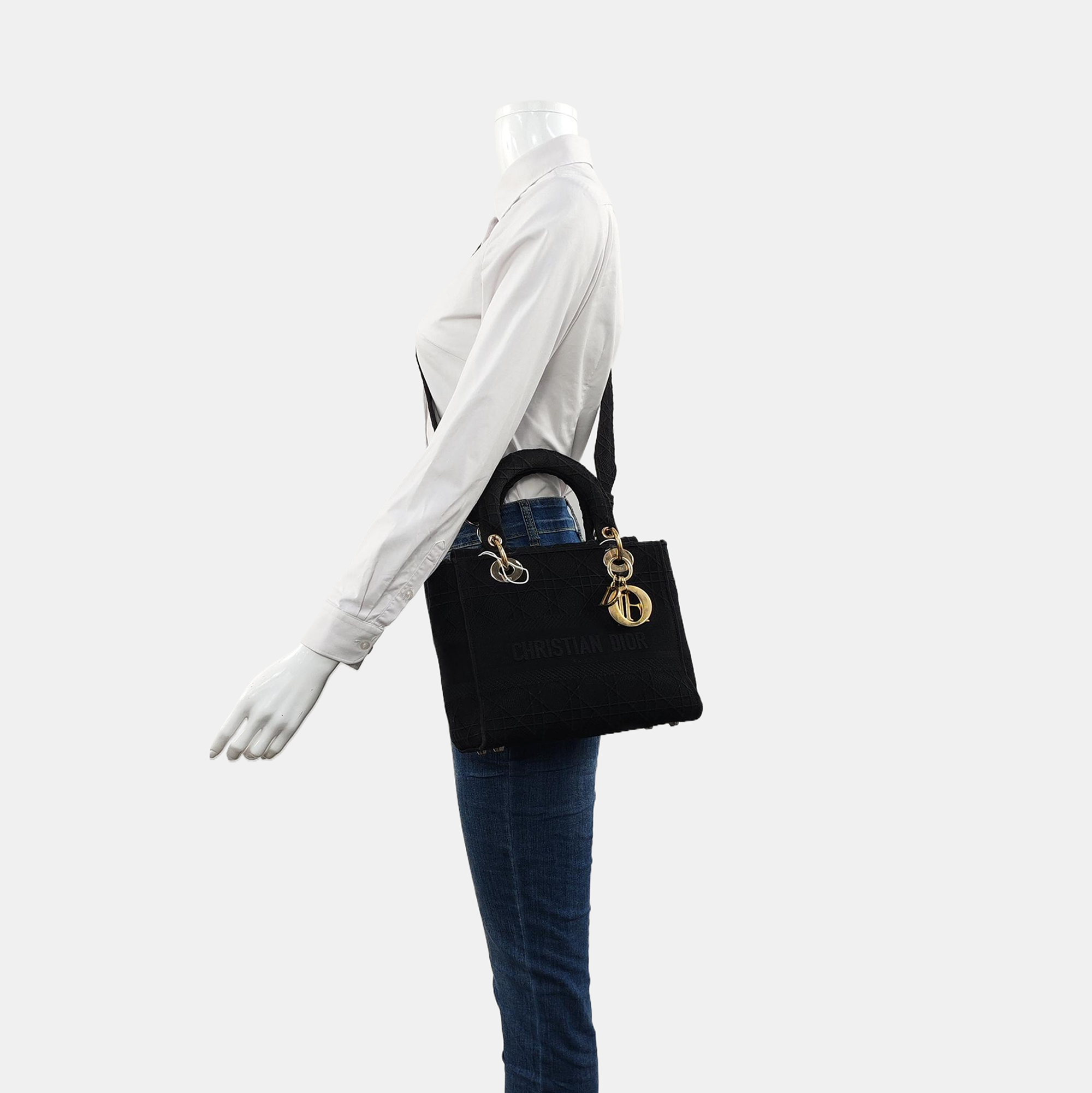 Authenticated pre-owned  Lady D-Lite Medium Cannage Canvas Black - Shoulder Bag at Looply
