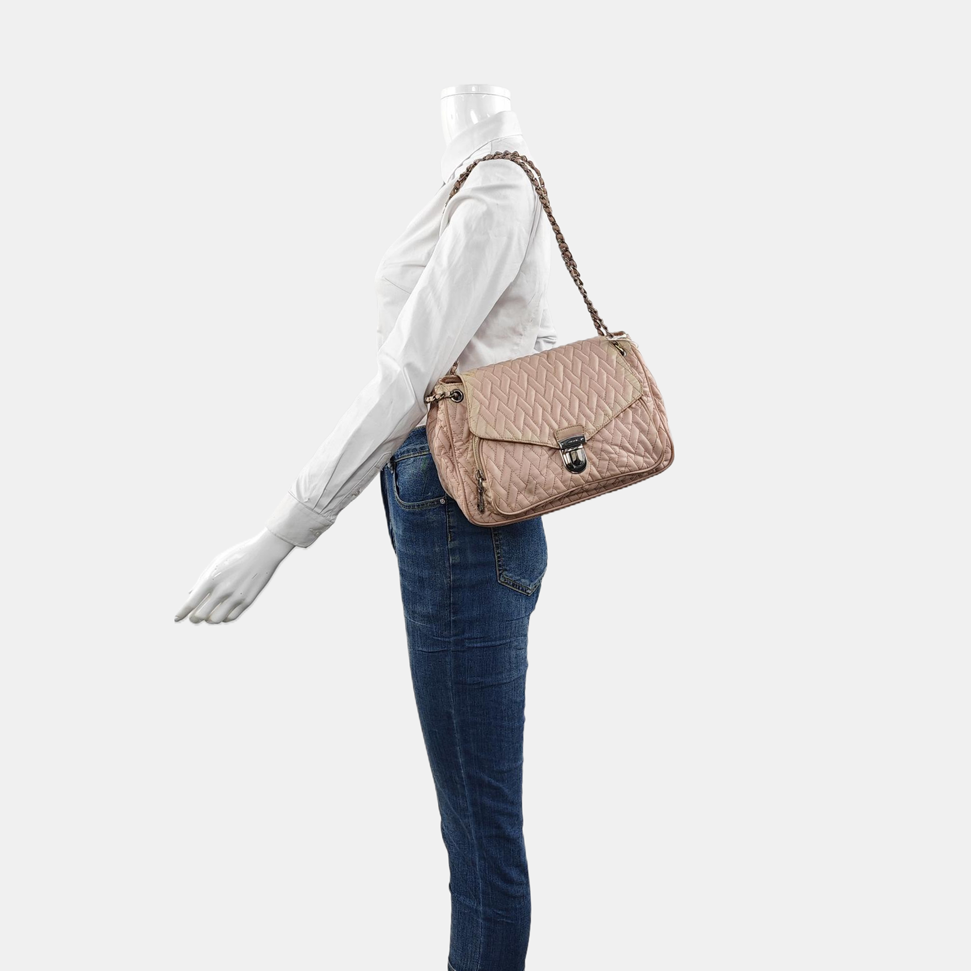 Quilted Nylon Shoulder Bag Pink