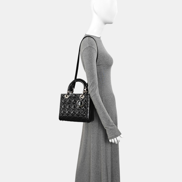 Lady Dior Medium Cannage Patent Leather Black