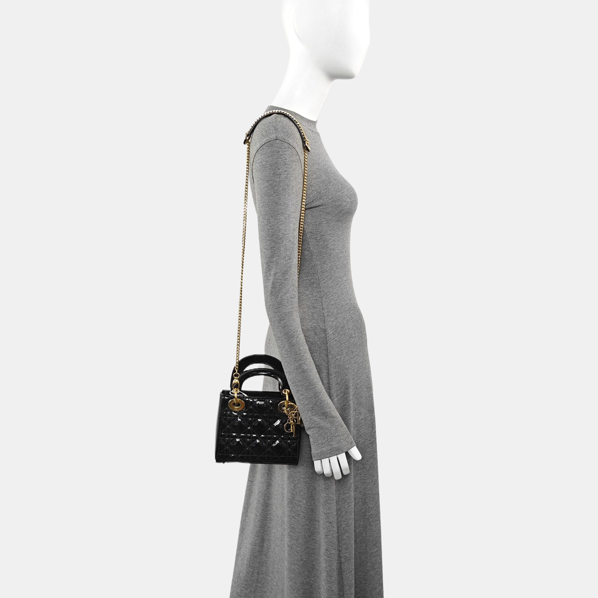 Lady Dior Mini Quilted Patent Leather Black
