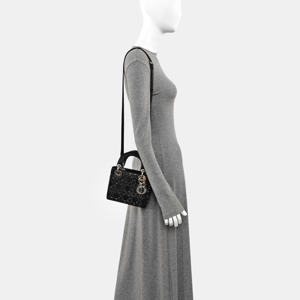 Lady Dior Mini Cannage Silk Satin Black