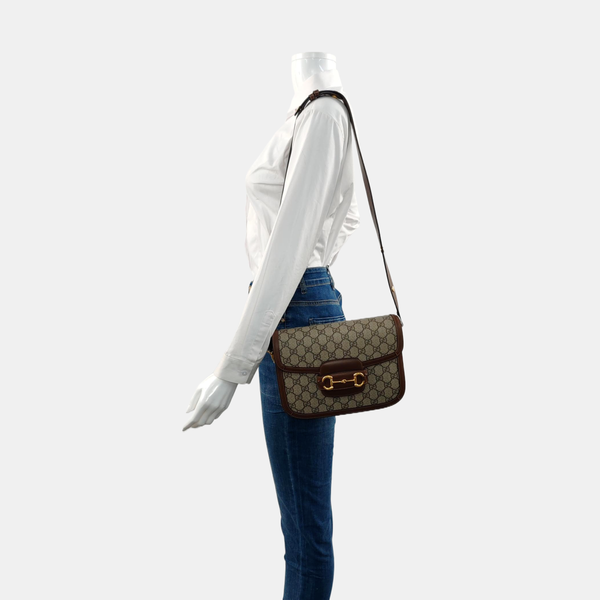 Horsebit 1955 Medium Monogram Coated Canvas Beige