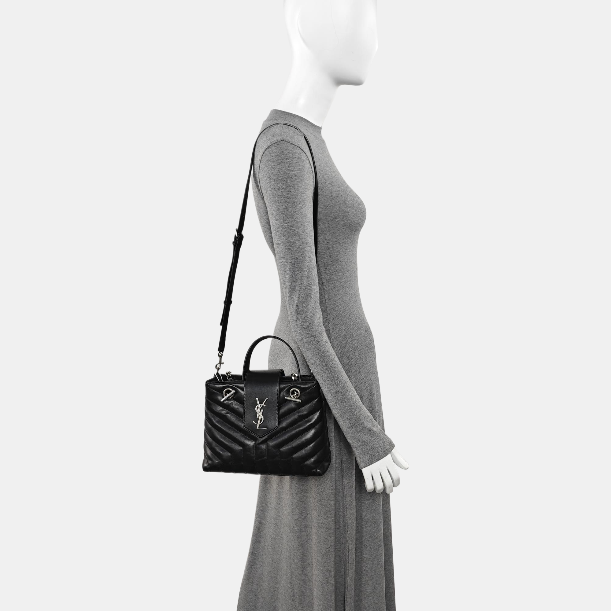 Chevron Leather Tote Bag Black