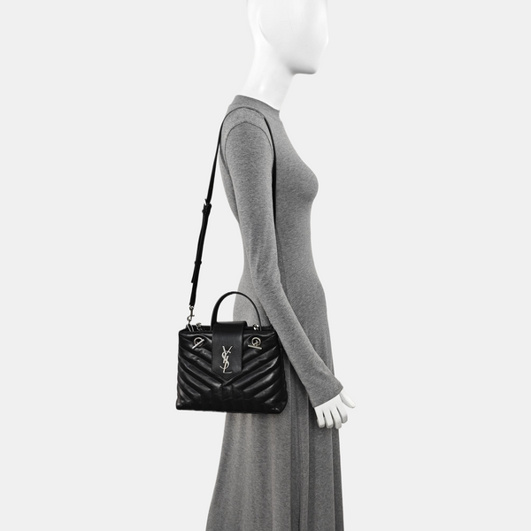 Chevron Leather Tote Bag Black