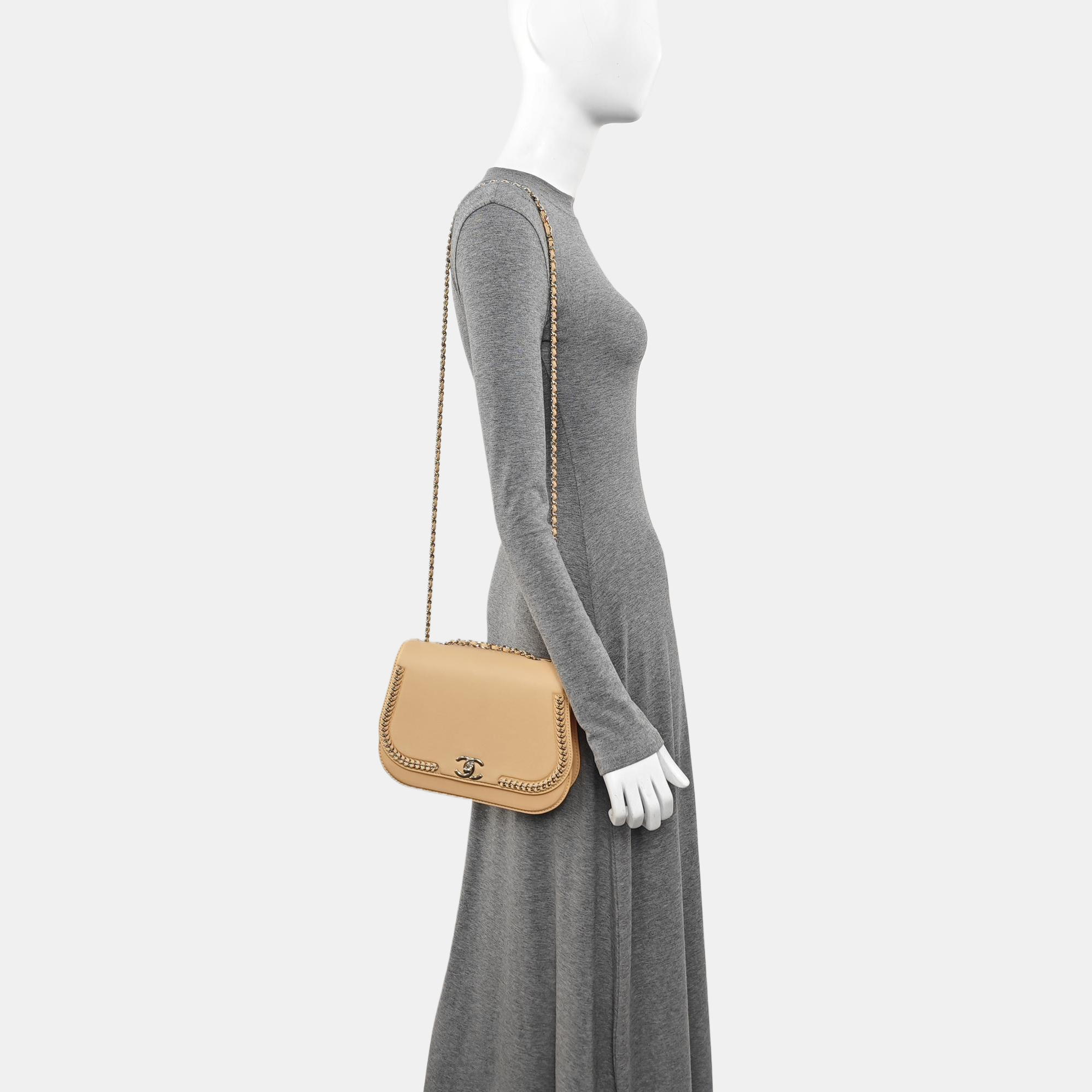 Calfskin Shoulder Bag Beige