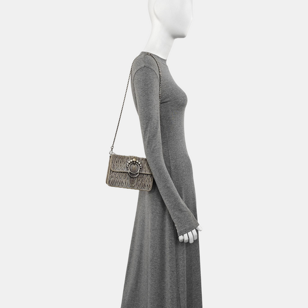 Quilted Velvet Shoulder Bag Gray