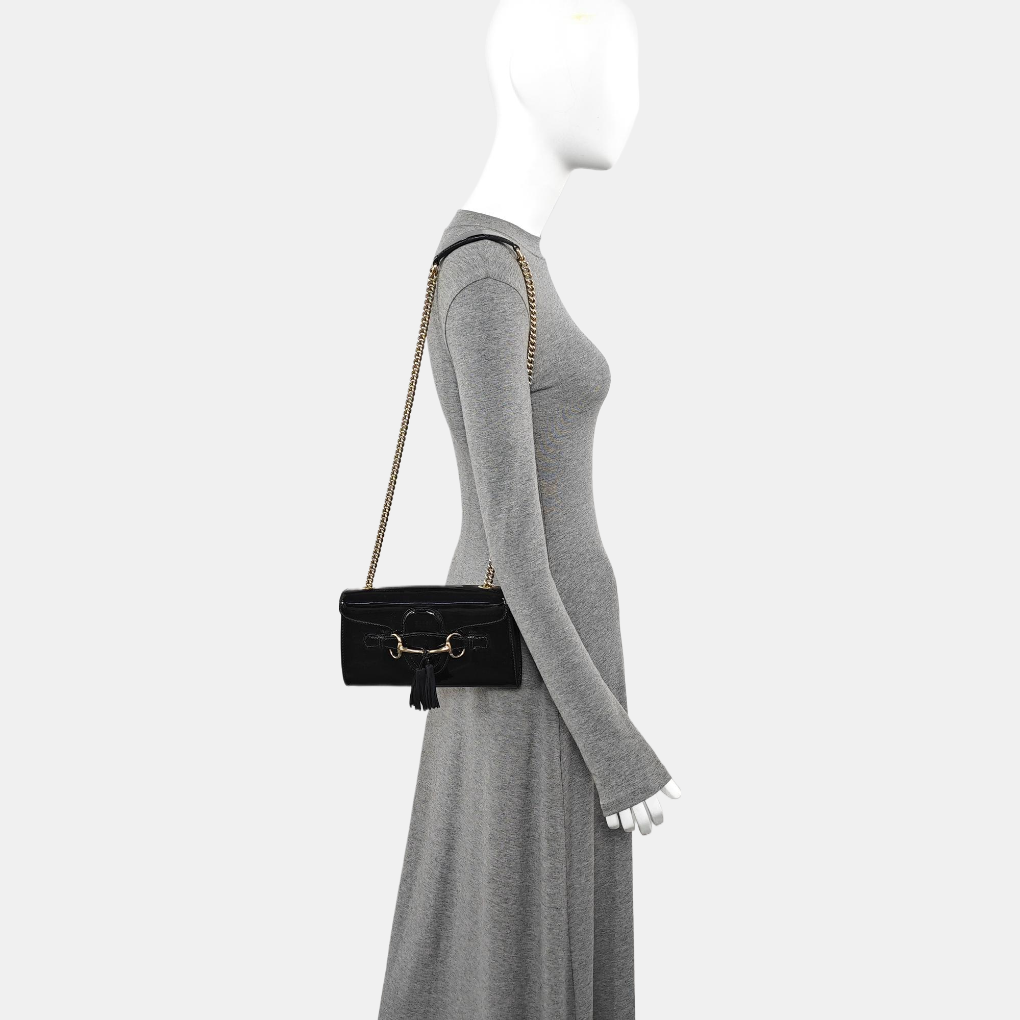 Emily Chain Small Patent Leather Black