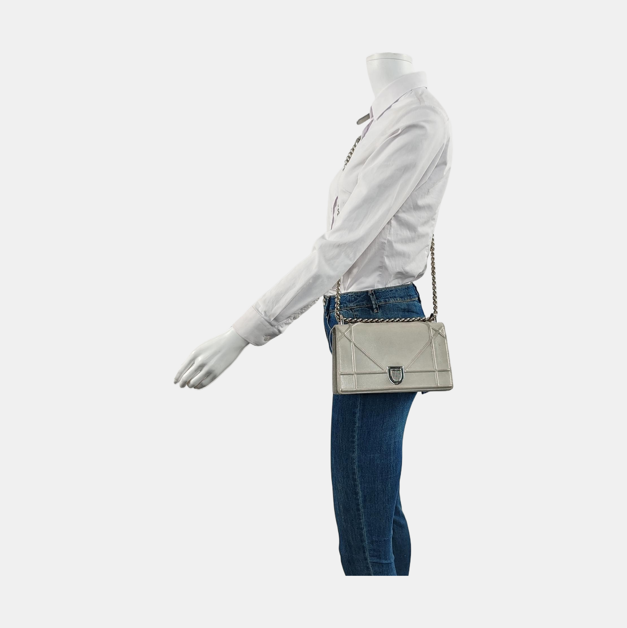 Diorama Small Cannage Calfskin Silver