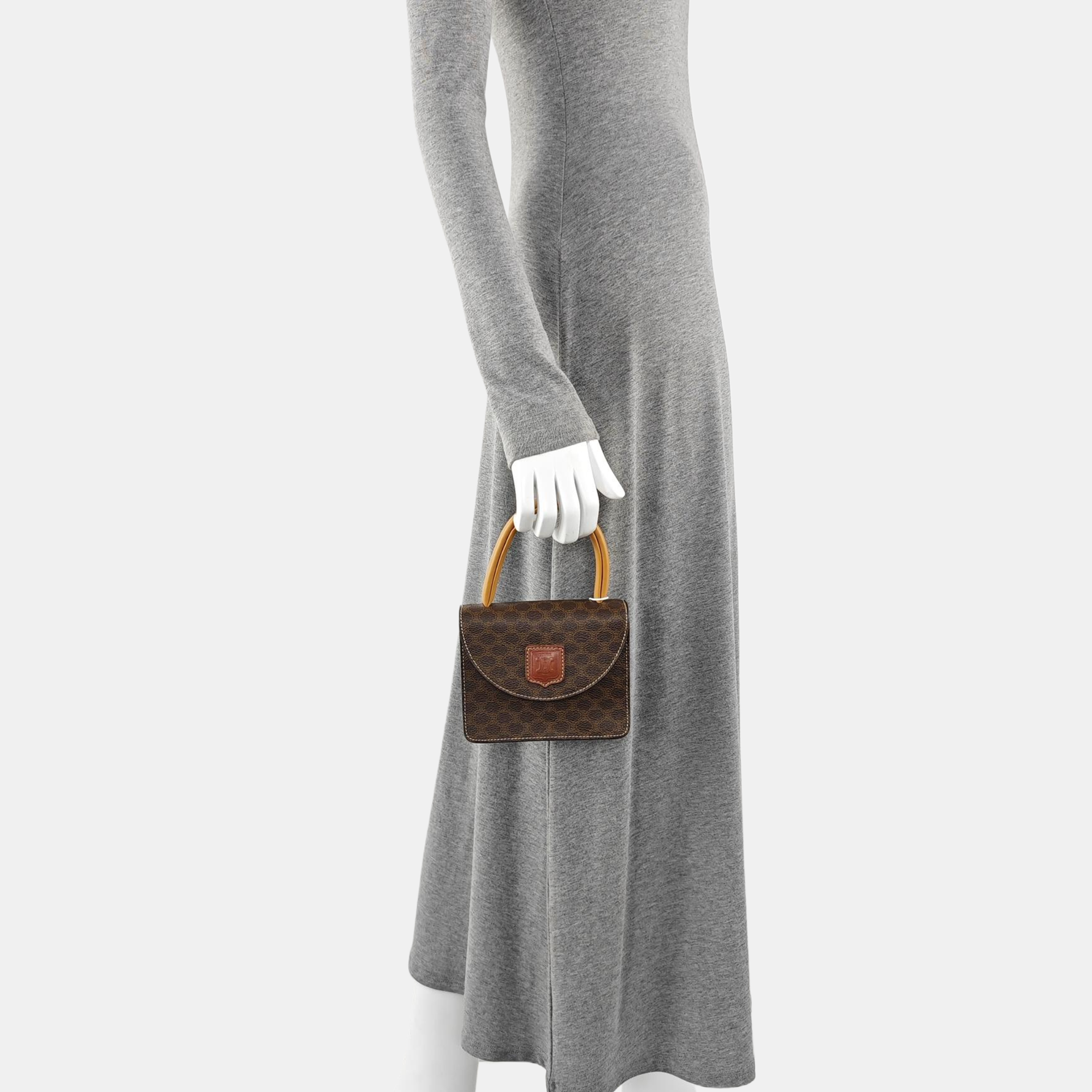 Coated Canvas Top Handle Bag Brown