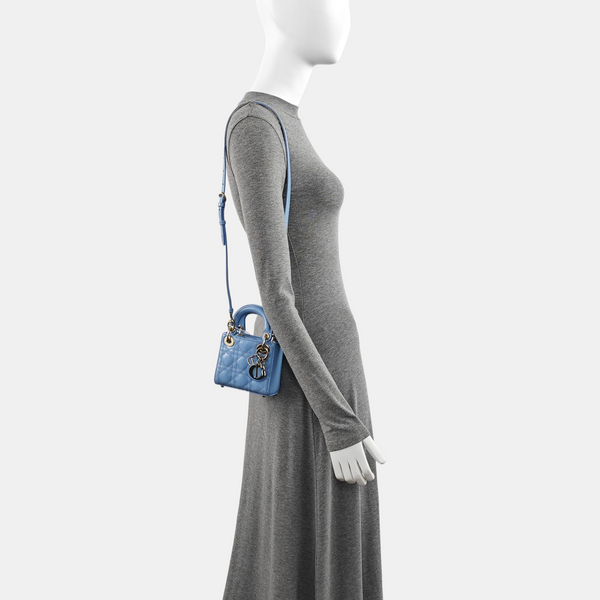 Authenticated pre-owned  Lady Dior Super Mini Cannage Patent Leather Blue - Tote Bag at Looply