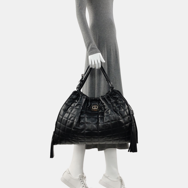 Deco Large Quilted Calfskin Black