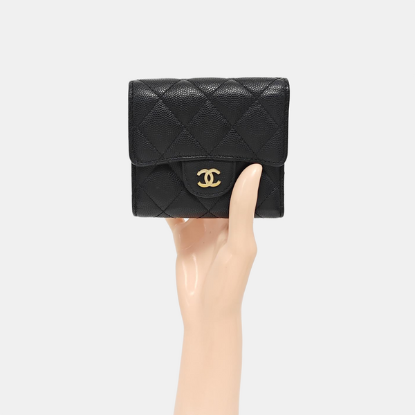 Quilted Grained Calfskin Wallet Black