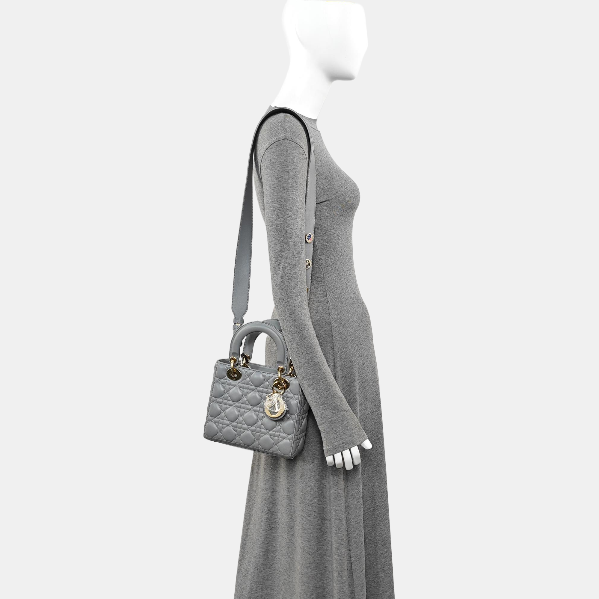 Lady Dior Small Cannage Lambskin Gray