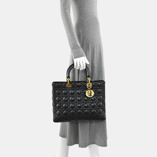Lady Dior Large Cannage Lambskin Black