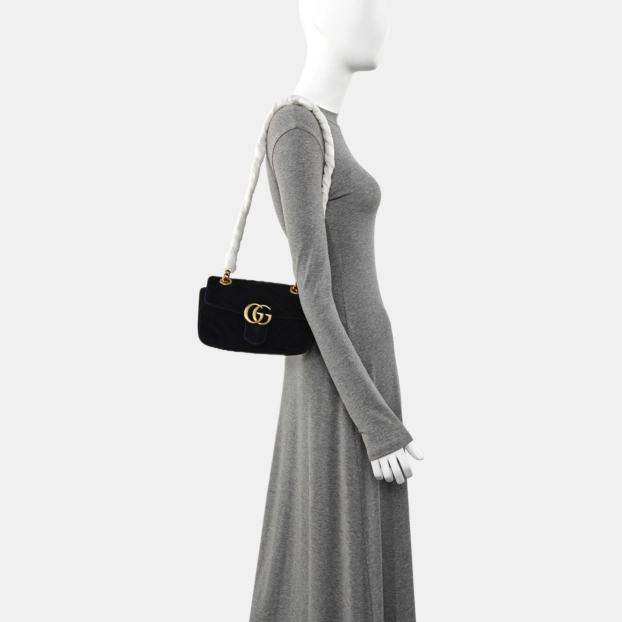 GG Marmont Mini Quilted Velvet Black