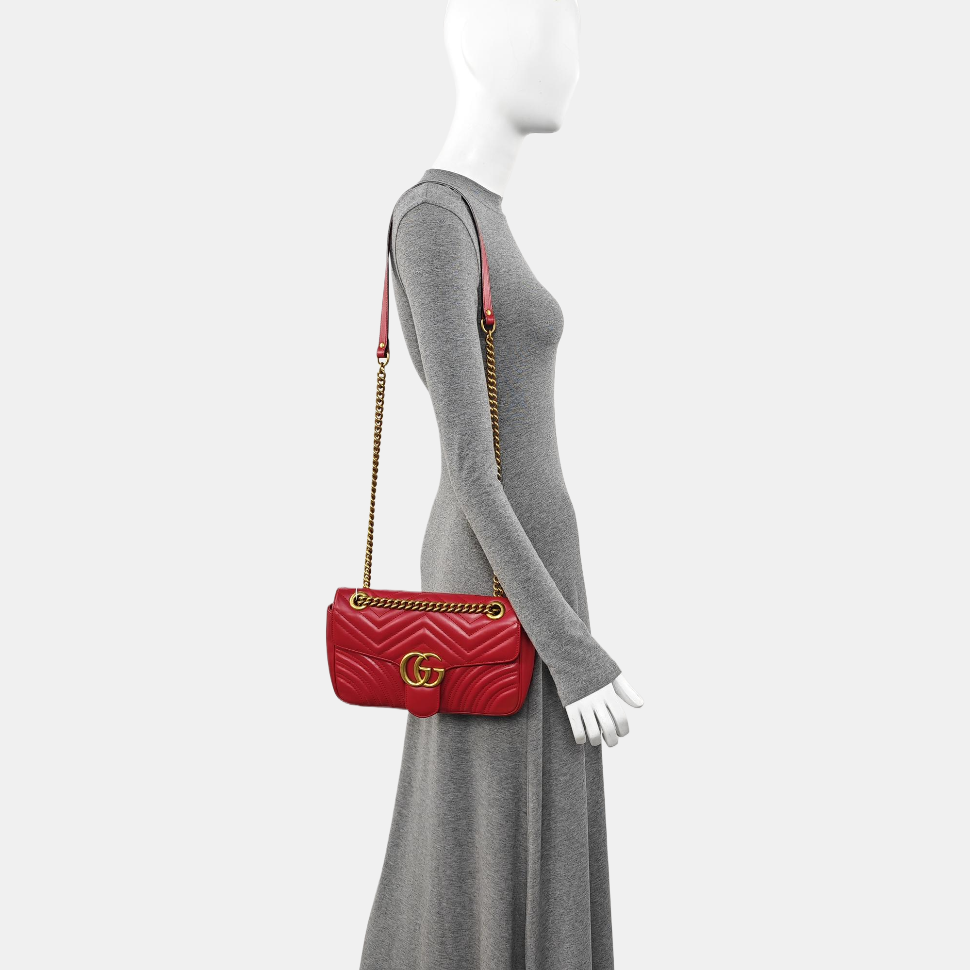 GG Marmont Medium Quilted Calfskin Red