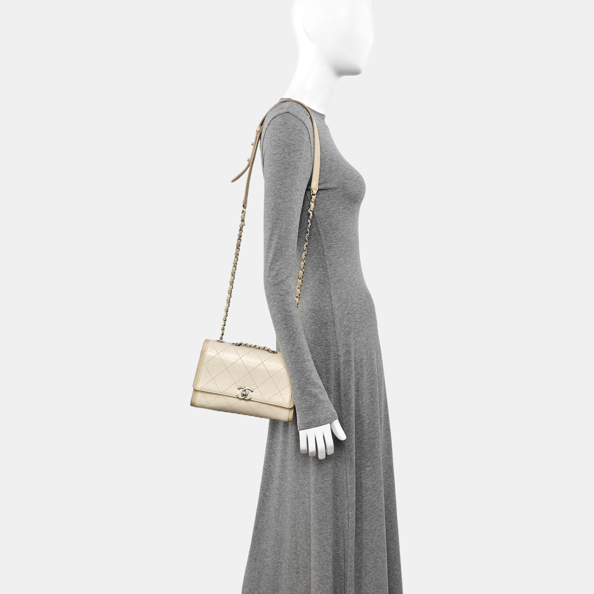 Quilted Calfskin Shoulder Bag Beige