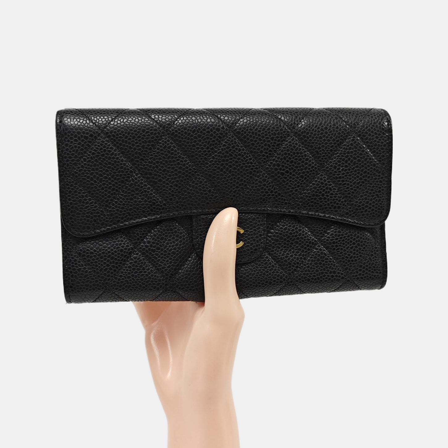 Quilted Grained Calfskin Wallet Black