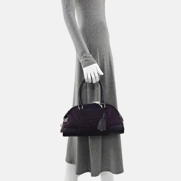 Quilted Nylon Top Handle Bag Purple