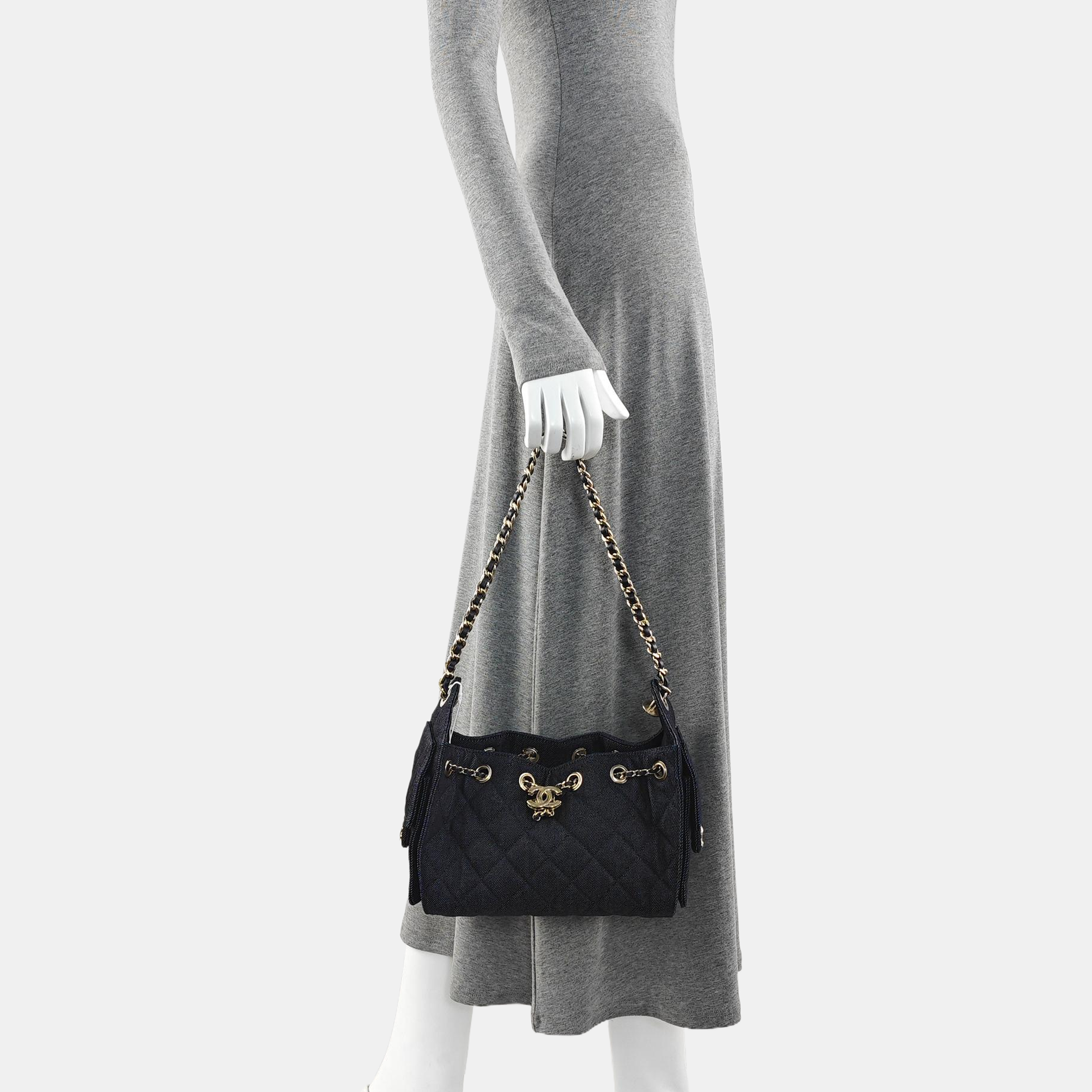 CHANEL 25 Quilted Denim Blue