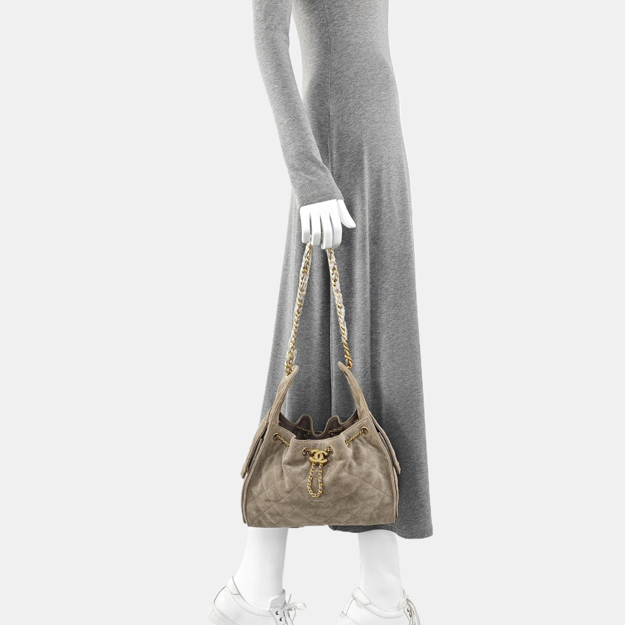 CHANEL 25 Small Quilted Suede Gray