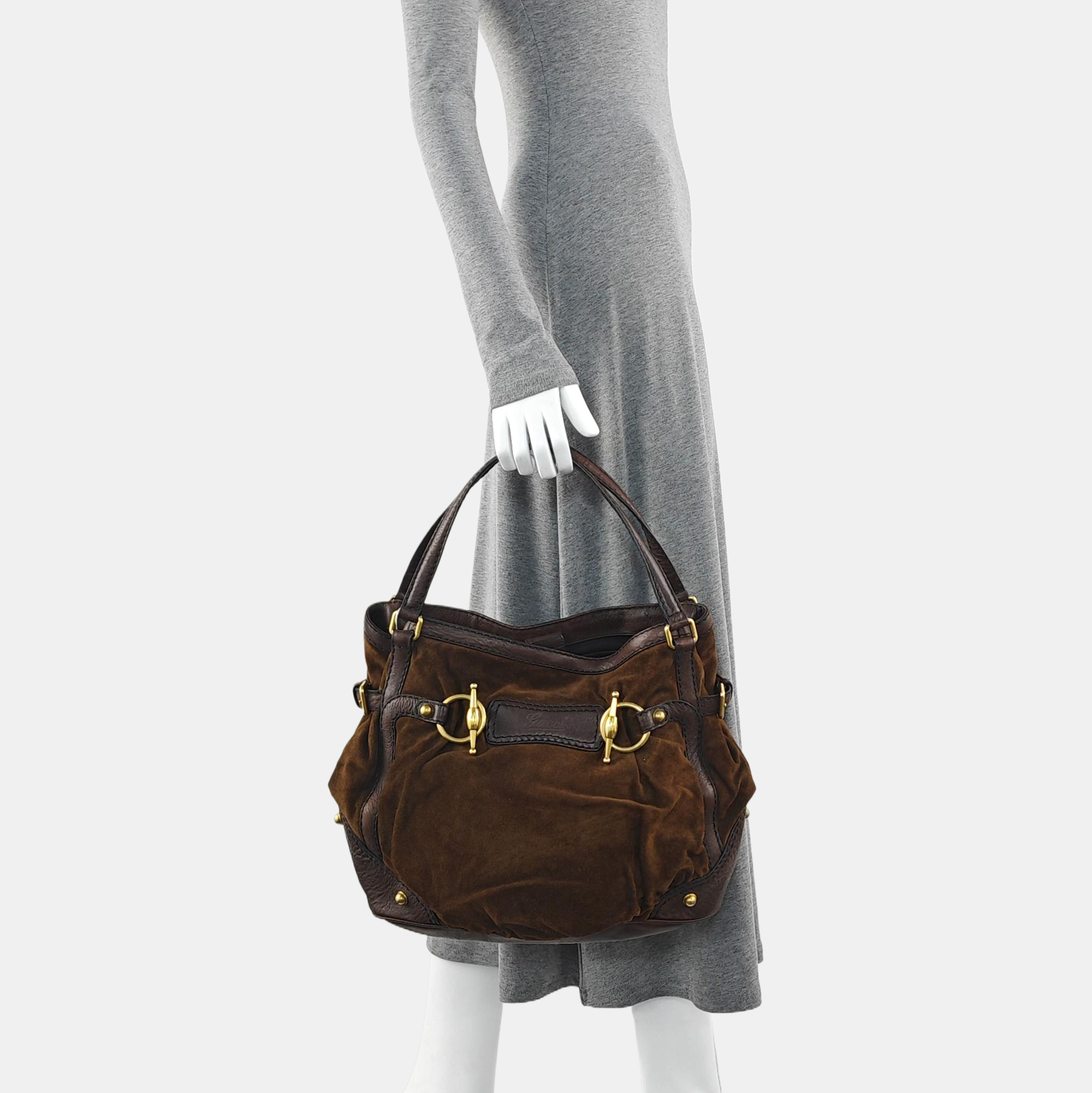 Suede Top Handle Bag Brown
