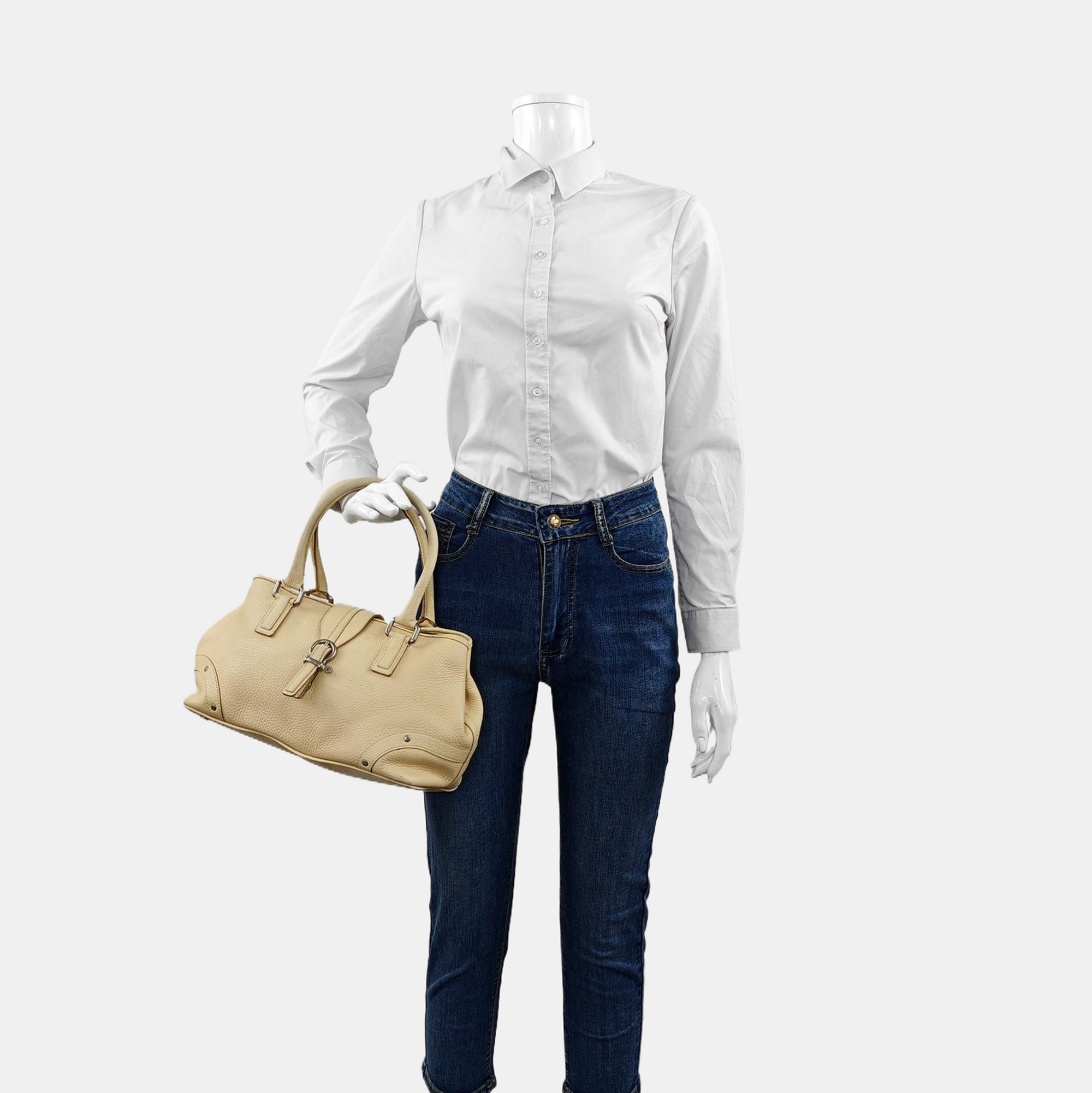 Calfskin Top Handle Bag Beige
